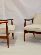 Fauteuil GFM-87 Juliusz Kedziorek 1960. Tissu beige chiné.