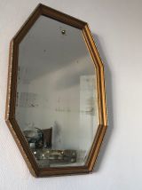 Miroir vintage 1950 octogonal biseauté bois doré - 65 x 44 c