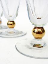 4 anciens petits verres apéritif | verre épais touches dorée