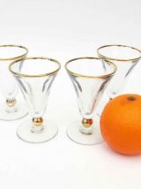 4 anciens petits verres apéritif | verre épais touches dorée