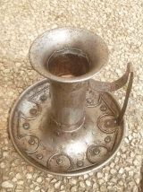 bougeoir  en métal argenté, effet rouillé