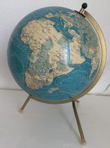 Globe vintage 1975 terrestre tripode verre Taride - 32 cm