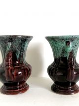 Paire de vase céramique émaillée ADP, style Vallauris