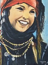 Tableau orientaliste. Portrait de femme. 48X40.	