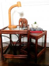 Tables gigogne en rotin vers 1950 de style art déco 