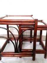 Tables gigogne en rotin vers 1950 de style art déco 