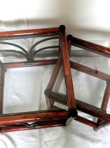 Tables gigogne en rotin vers 1950 de style art déco 