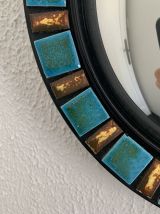 Miroir vintage 1960 soleil oeil de sorcière bleu doré - 55 c