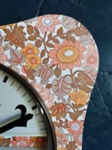 Horloge formica vintage pendule silencieuse Vedette fleurs 
