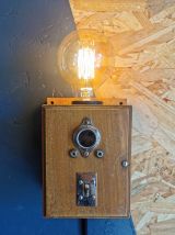 Lampe applique téléphone bois années 30 "Longue distance"