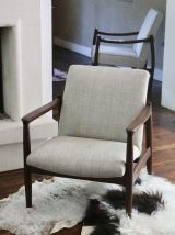 Fauteuil GFM-142 par Edmund Homa années 1960 tissu beige.