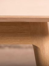 Table à manger avec un plateau en stratifié couleur muscade,