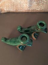 Duo de bougeoirs art-déco en porcelaine