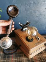 Lampe upcyclée vintage téléphone bois années 20 Appelle moi