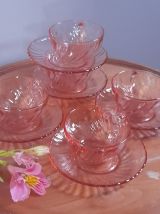 5 tasses à café, rose, modèle Rosaline de Luminarc - Vintage