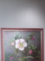 Tableau peinture décor floral, roses, dim 34 x 34 cm