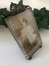 Cadre photo ancien en laiton et verre biseauté