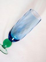 X3 verres à pied vintages en verre bleu et vert