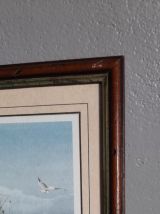 Aquarelle encadrée, chalutiers en mer par le peintre Roland 