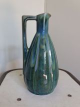 Vase pichet soliflore en céramique émaillée tons vert bleu