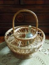 Porte bouteilles et verres en osier (Années 50)