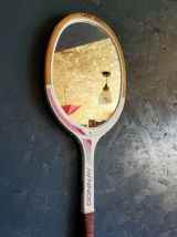 Miroir mural ovale bois raquette tennis vintage "Donnay"