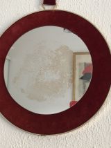 Miroir vintage 1960 soleil ruban carmin  - 34 cm