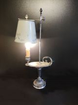 lampe bouillotte ancienne métal chromé et blanc