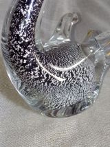 Cygne de cristal Murano verre noir feuille d'argent 