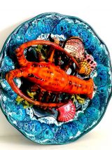 Assiette  trompe l’œil homard en faïence style Palissy 
