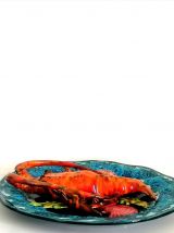 Assiette  trompe l’œil homard en faïence style Palissy 