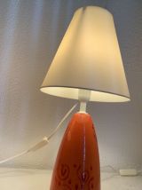 Paire lampes vintage 1970 chevet céramique orange - 39 x 17 