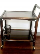 Desserte roulante en rotin 1970 