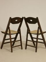 Paire de chaises pliantes vintage année 50 dossier sculpté. 