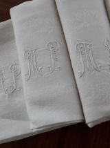 Serviettes de table anciennes damassé  lin monogramme MP (Lo