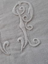 Serviettes de table anciennes damassé  lin monogramme MP (Lo