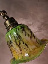 lampe de bureau laiton  1900 a 30s    avec tulipe verre pein
