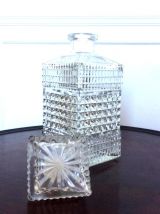 Paire de carafes à whisky taille diamant vintage 