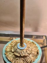 lampe peint laiton et socle etain  jolie tulipe bleu  quelqu