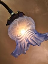 lampe peint laiton et socle etain  jolie tulipe bleu  quelqu