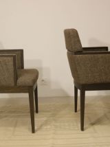 Paire de fauteuils cube année 1960 tissu chiné couleur marro