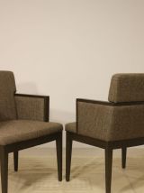 Paire de fauteuils cube année 1960 tissu chiné couleur marro