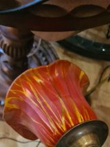 lampe1900 laiton socle fonte tres lourd , tulipe rouge peint