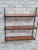etagere 1960 string bois  montant noir lisse   h55x58x17