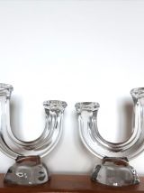 Paire de bougeoirs en verre 1960
