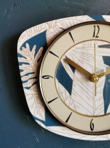 Horloge vintage pendule murale silencieuse "Bleu blanc doré"