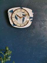 Horloge vintage pendule murale silencieuse "Bleu blanc doré"