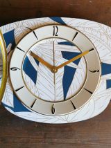 Horloge vintage pendule murale silencieuse "Bleu blanc doré"