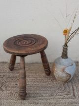 Tabouret de traite tripode, bois massif, pieds tournés