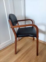 Fauteuils vintage style scandinave 60s en bois et similicuir